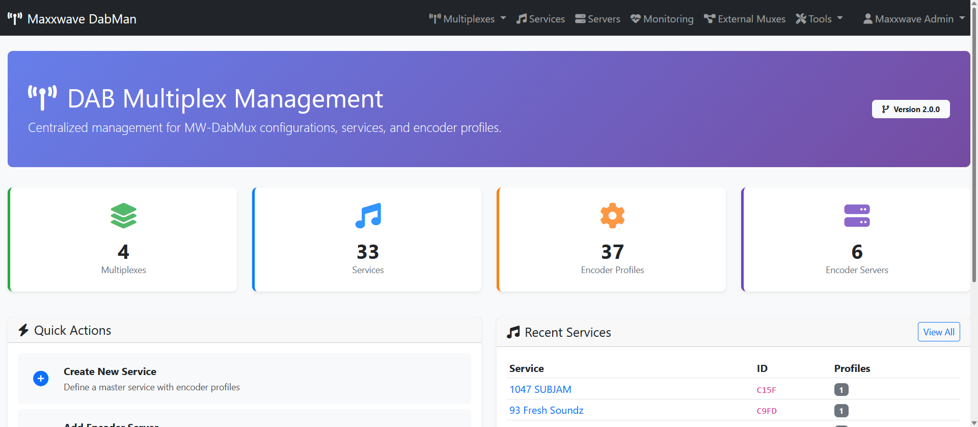 DabMan Dashboard - Service management, live monitoring, and statistics