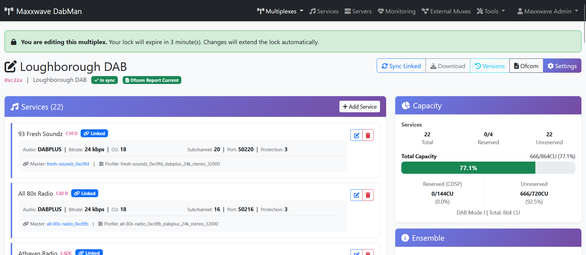 DabMan Multiplex Configuration - Service management and capacity monitoring